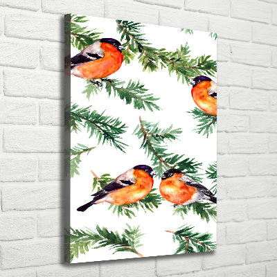 Wandbild vertikales Rotkehlchen und Nadelbäume