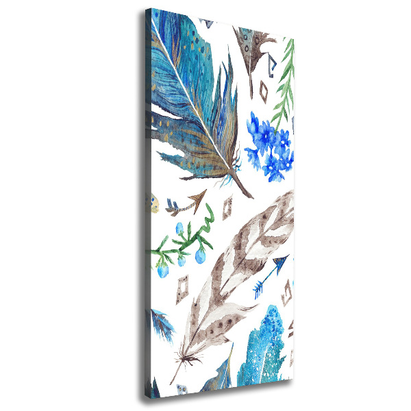 Foto leinwand vertikales Federn und Blumen