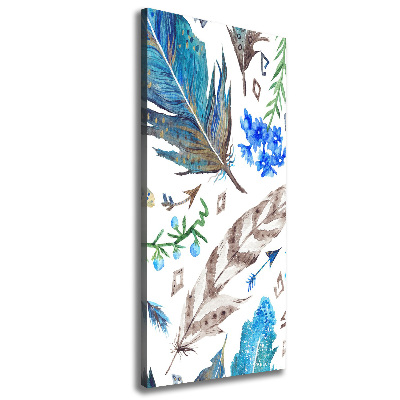 Foto leinwand vertikales Federn und Blumen