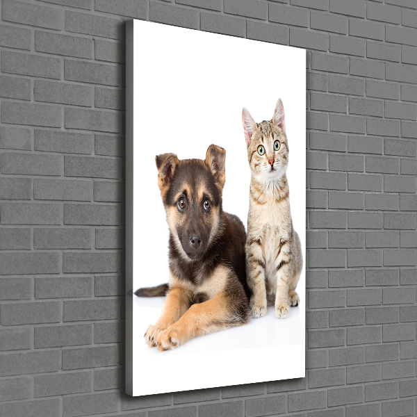 Foto leinwand vertikales Hund und Katze