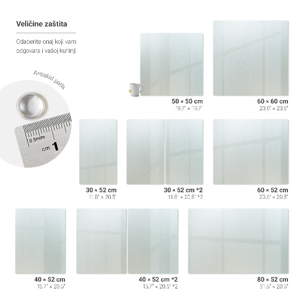 Herdabdeckplatte in quadratischer Form aus halbtransparentem Material