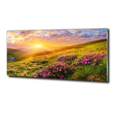 Foto glasbild Sonnenuntergang in den Bergen