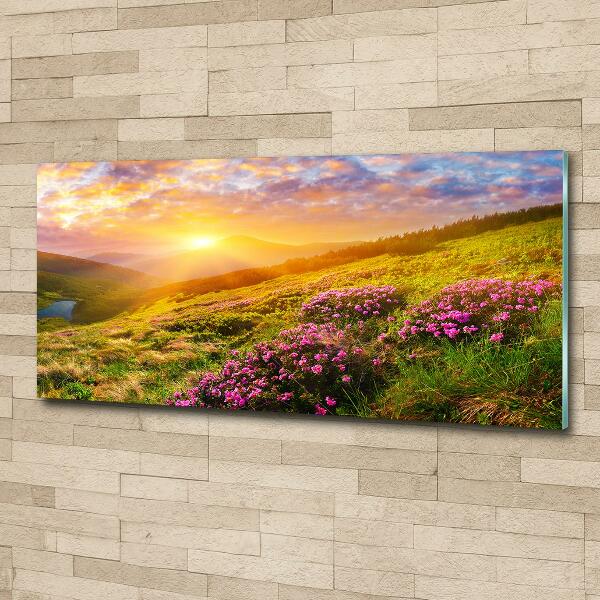 Foto glasbild Sonnenuntergang in den Bergen