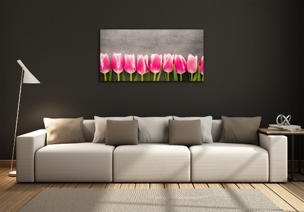 Glasbild Rosa Tulpen