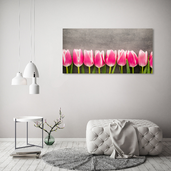 Glasbild Rosa Tulpen
