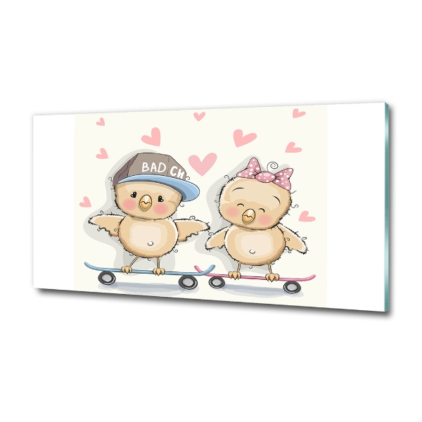 Foto glasbild Vögel auf einem Skateboard