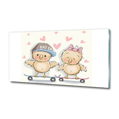 Foto glasbild Vögel auf einem Skateboard