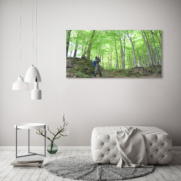 Foto glasbild Ornithologe im Wald