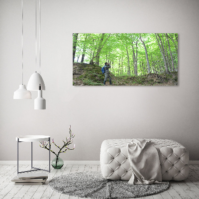 Foto glasbild Ornithologe im Wald