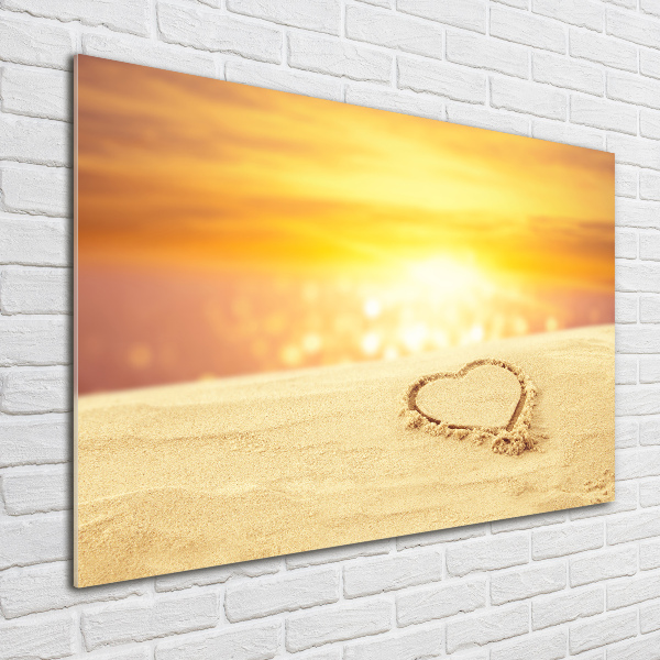 Foto glasbild Herz im Sand