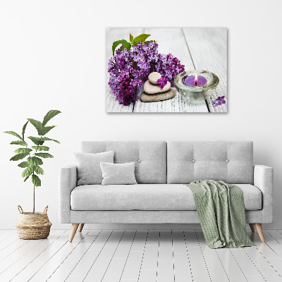 Foto glasbild Flieder- und Zen-Steine