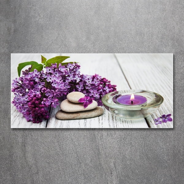 Foto glasbild Flieder- und Zen-Steine