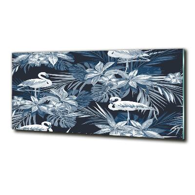 Foto glasbild Flamingos und Pflanzen