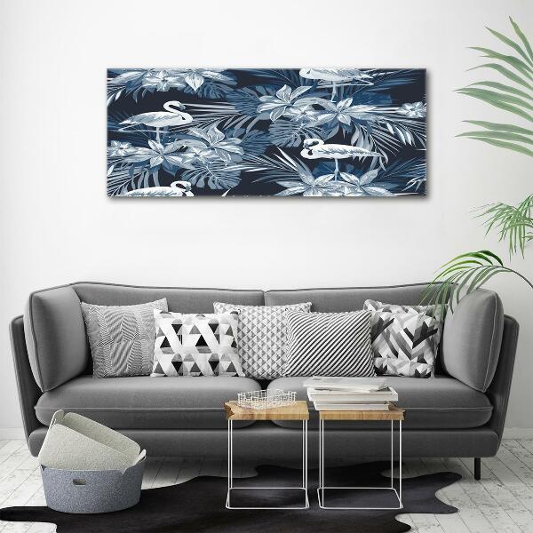 Foto glasbild Flamingos und Pflanzen