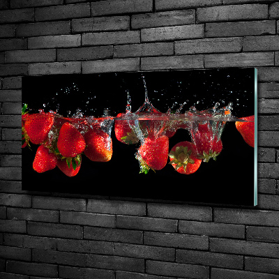 Glasbild Erdbeeren unter Wasser