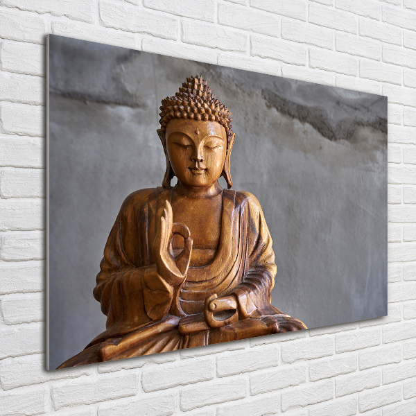 Glasbild Buddha aus Holz
