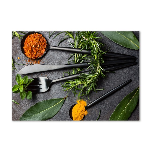 Foto glasbild Besteck und Gewürze