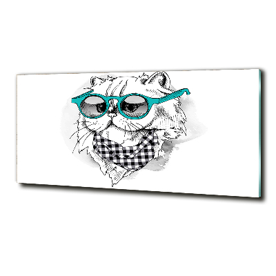 Glasbild Katze mit Brille