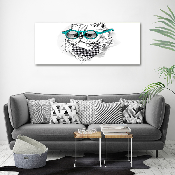 Glasbild Katze mit Brille