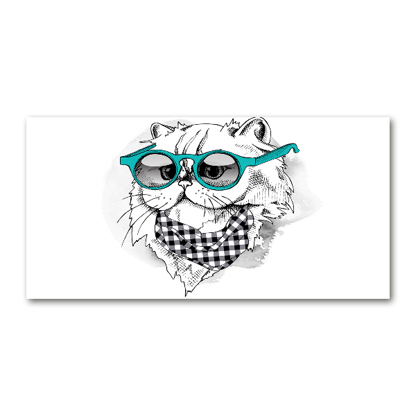 Glasbild Katze mit Brille