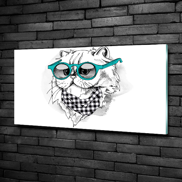 Glasbild Katze mit Brille