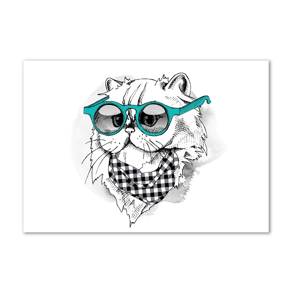 Glasbild Katze mit Brille