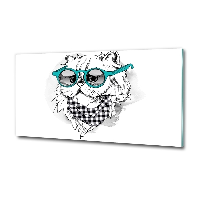 Glasbild Katze mit Brille
