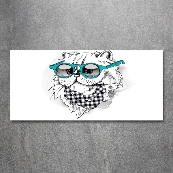 Glasbild Katze mit Brille