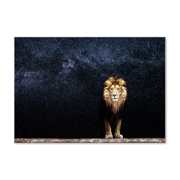 Glasbild Löwe gegen die Sterne