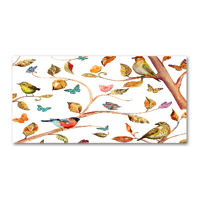 Glasbild Vögel und Schmetterlinge