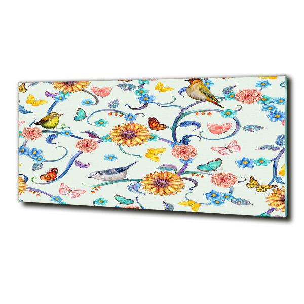 Bild auf glas Blumen und Vögel