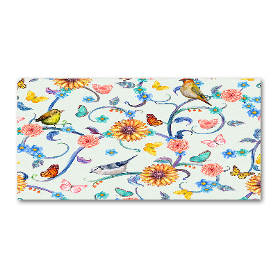 Bild auf glas Blumen und Vögel