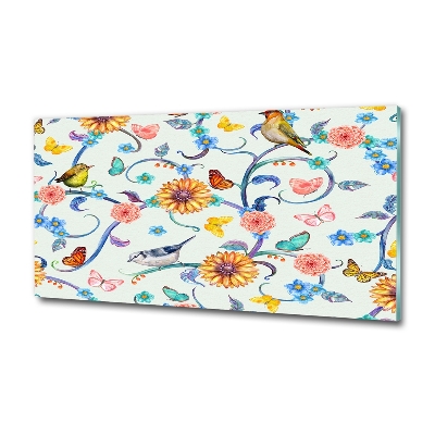 Bild auf glas Blumen und Vögel