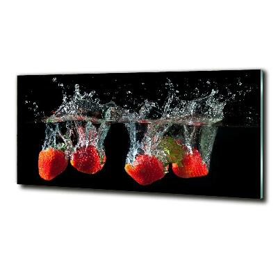Glasbild Erdbeeren unter Wasser