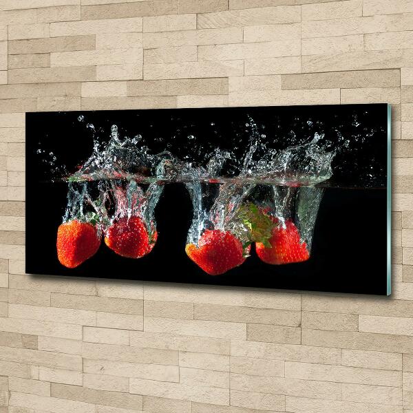 Glasbild Erdbeeren unter Wasser