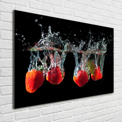 Glasbild Erdbeeren unter Wasser