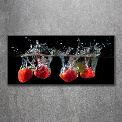 Glasbild Erdbeeren unter Wasser