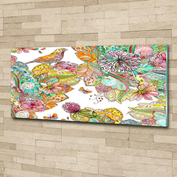 Foto glasbild Vogel und Ornamente