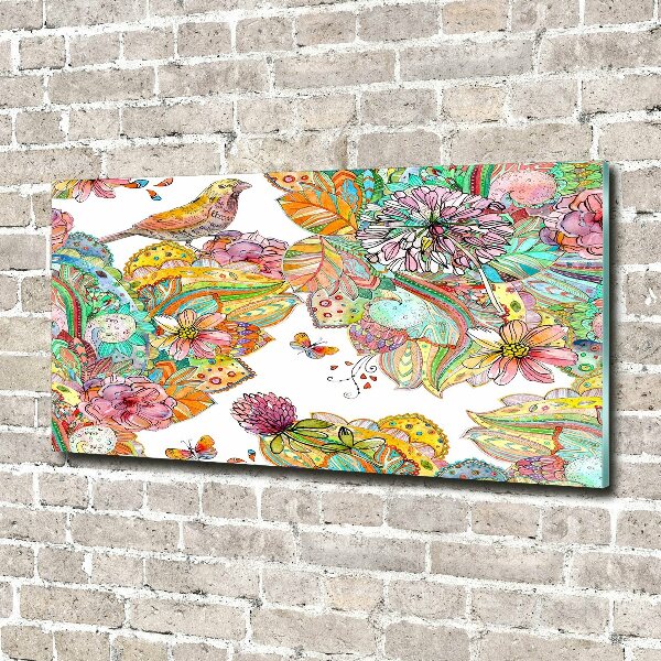 Foto glasbild Vogel und Ornamente