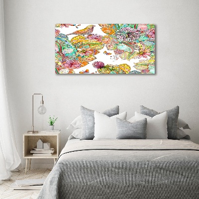 Foto glasbild Vogel und Ornamente