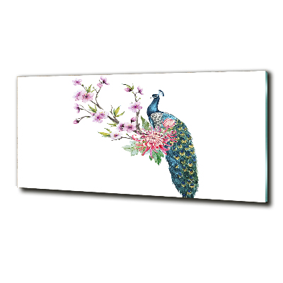 Foto glasbild Pfau und Blumen