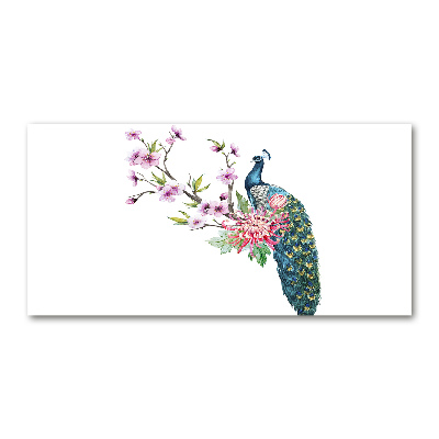 Foto glasbild Pfau und Blumen