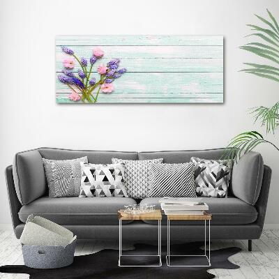 Glasbild Lavendel auf Holz