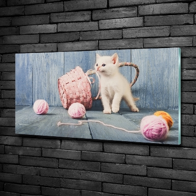 Foto glasbild Weiße Katze und Stränge