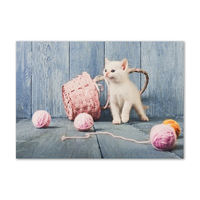 Foto glasbild Weiße Katze und Stränge