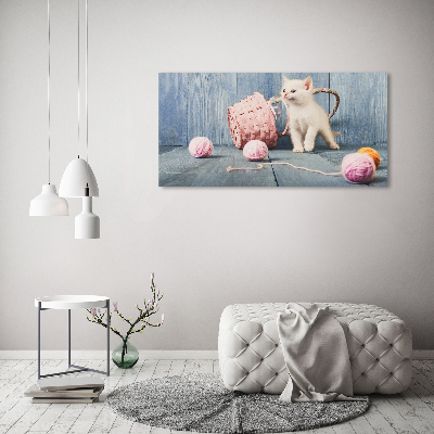 Foto glasbild Weiße Katze und Stränge