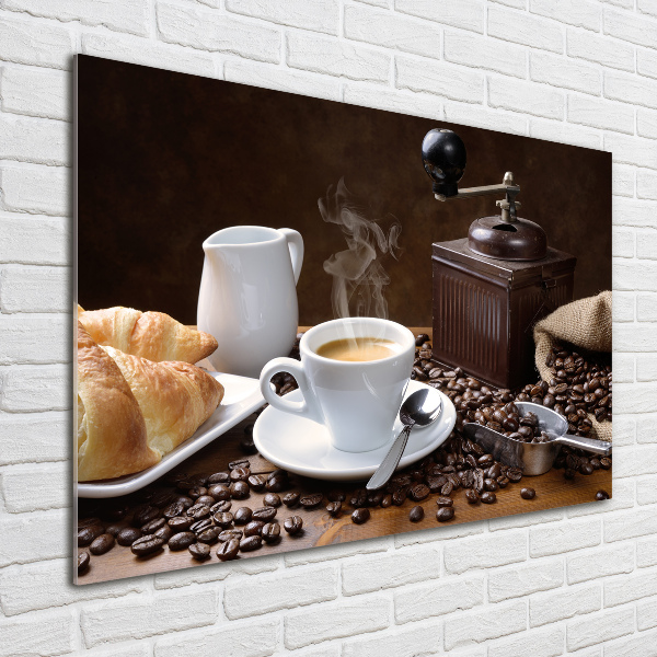 Foto glasbild Croissants und Kaffee