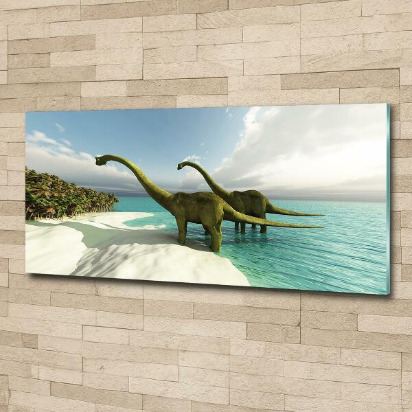Foto glasbild Dinosaurier am Strand