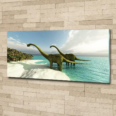 Foto glasbild Dinosaurier am Strand