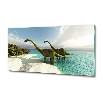 Foto glasbild Dinosaurier am Strand